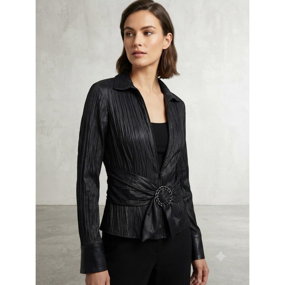 Joseph Ribkoff Jacket Blouse Black With Full Zip, Faux Leather